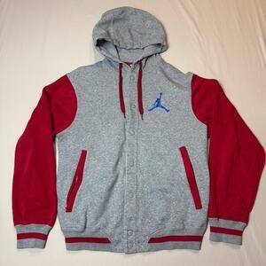 Mens Jordan Jumpman Snap Front Hoodie Jacket M Gray Red Streetwear